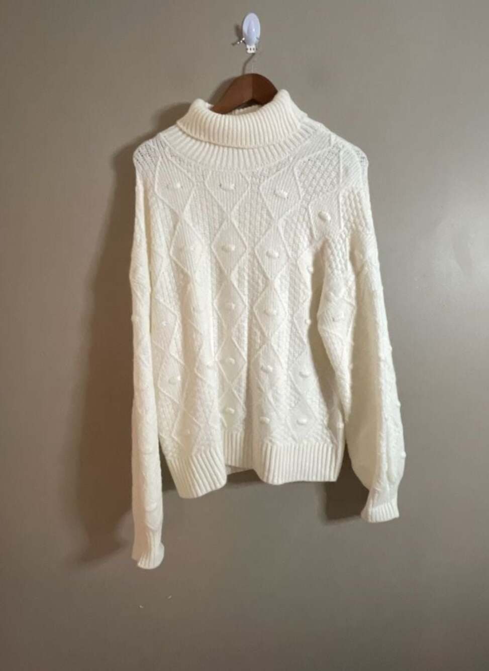Time and Tru Women's Cream Cable Knit Turtleneck Sweater
